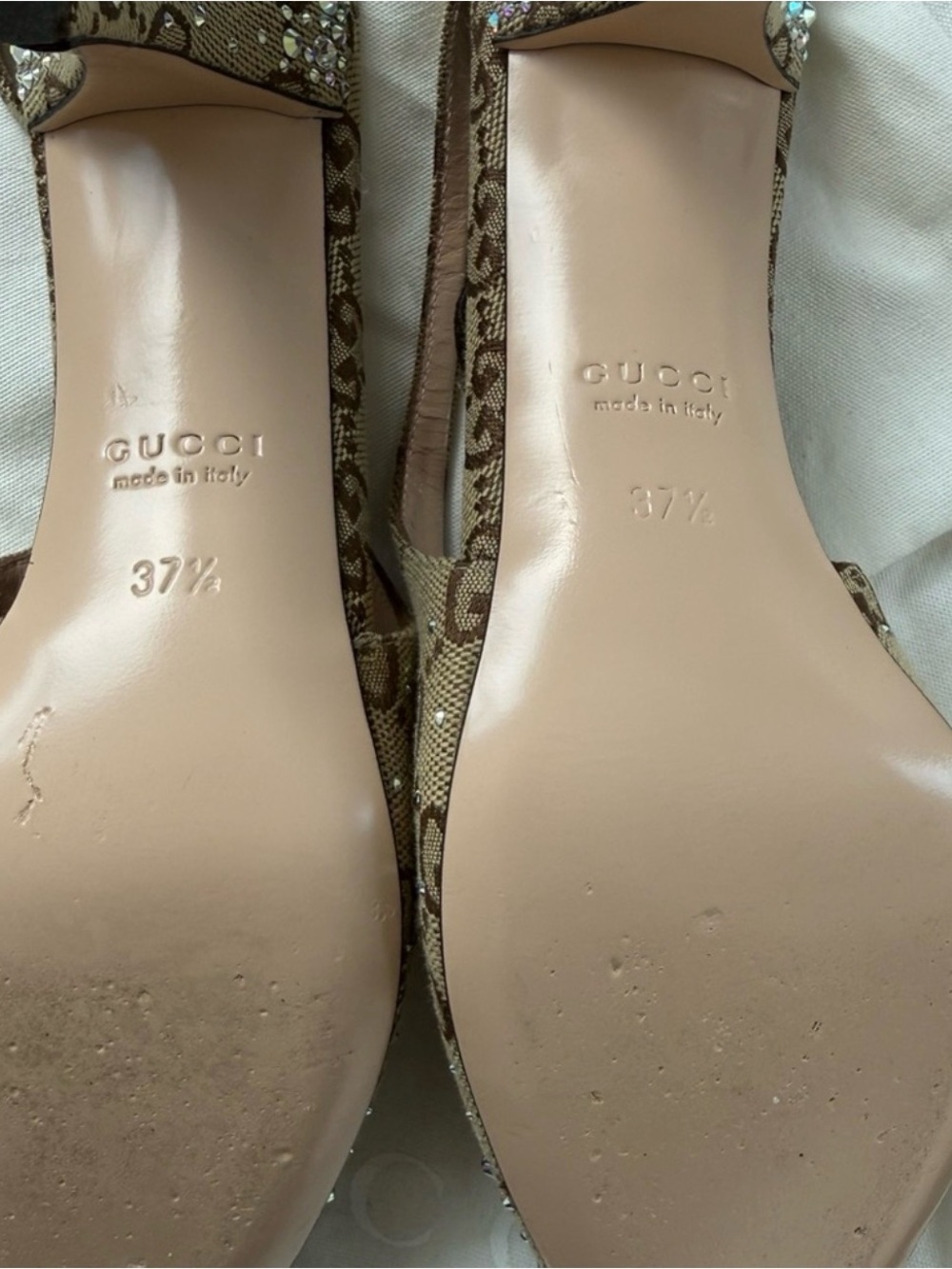 Gucci Beige GG Canvas Crystal-Embellished Slingback Pumps - Picture 4 of 7